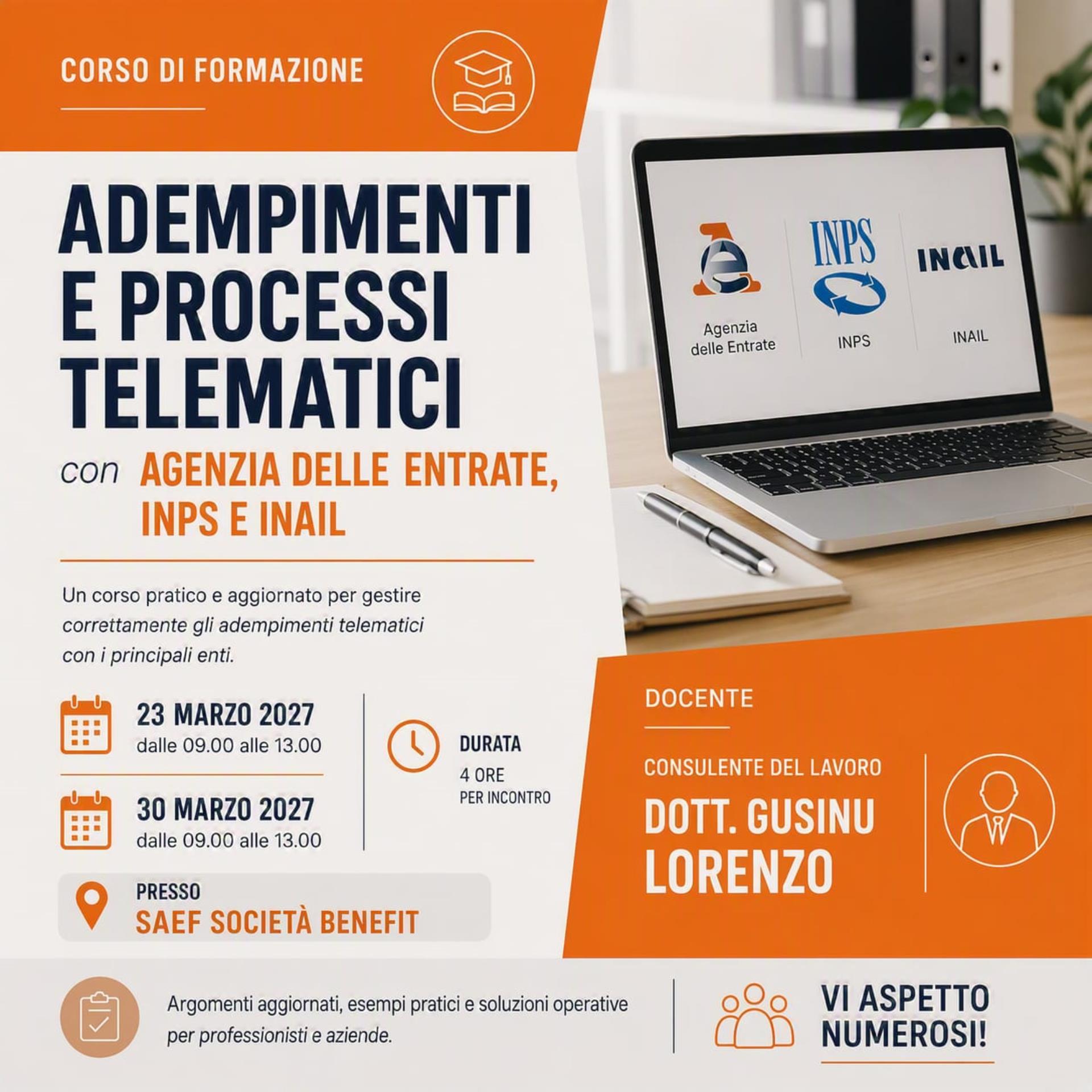 <small>23 e 30 marzo 2027</small><br> Adempimenti e processi telematici
